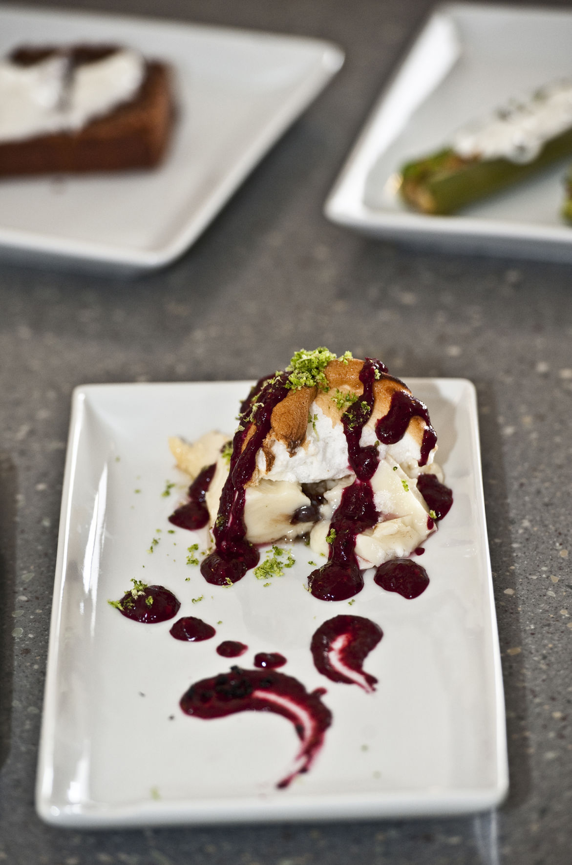 Pie with blackberry black ant reduction